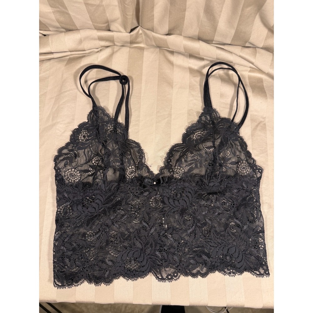 Womens Black Floral Lace Longline Bralette Adjustable Double Straps V-Neck Top